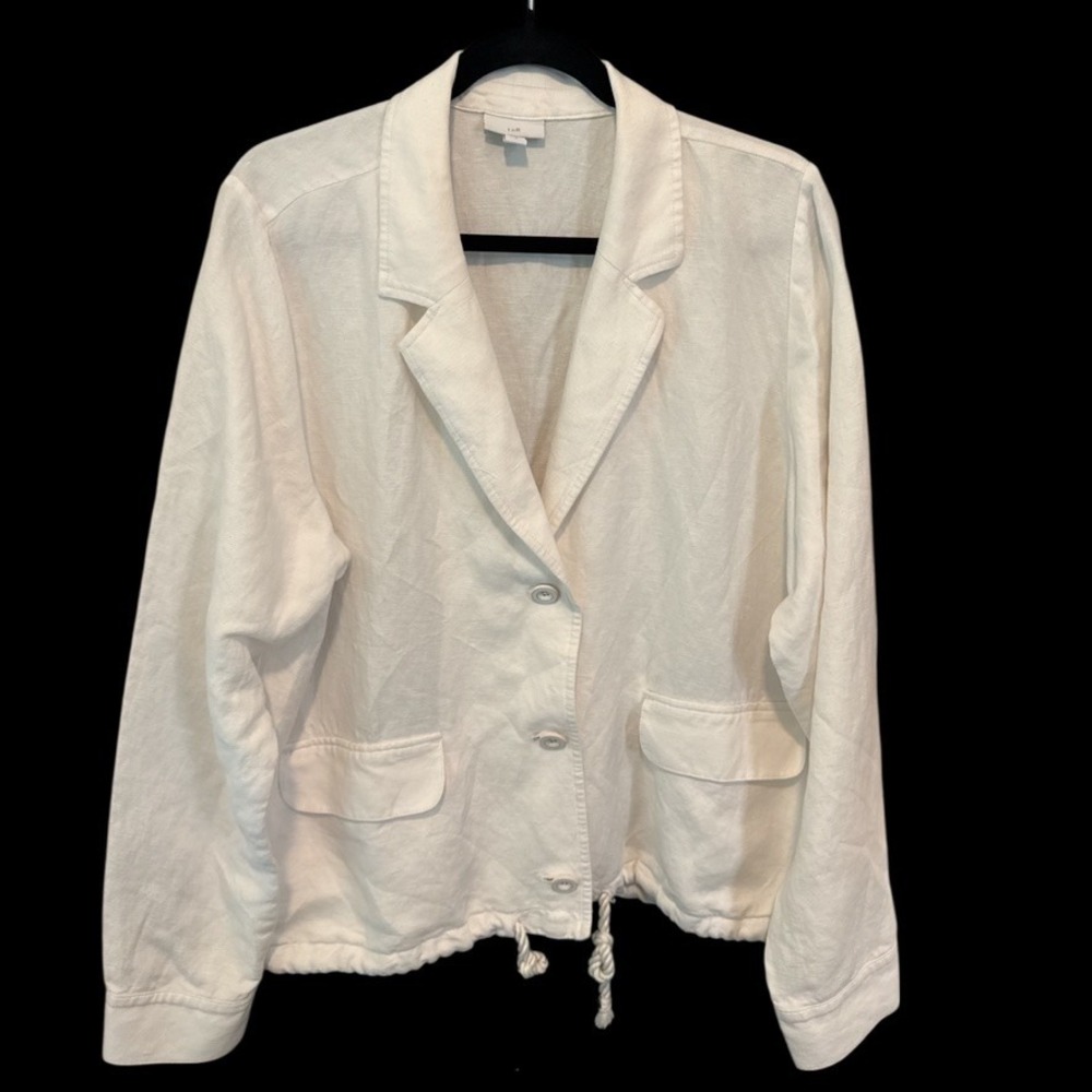 J. Jill White Linen Blend Drawstring Hem Blazer Jacket Sz‎ M Coastal Lagenlook